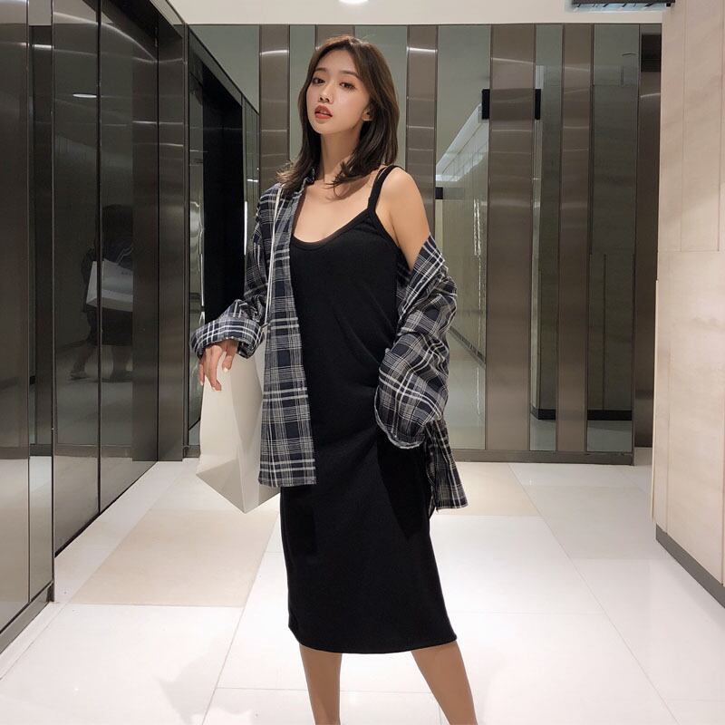 スプリング格子柄ルーズカラーシャツ ソリッド ニット 春物 ソリッドカラー YY-ファッション41419620328