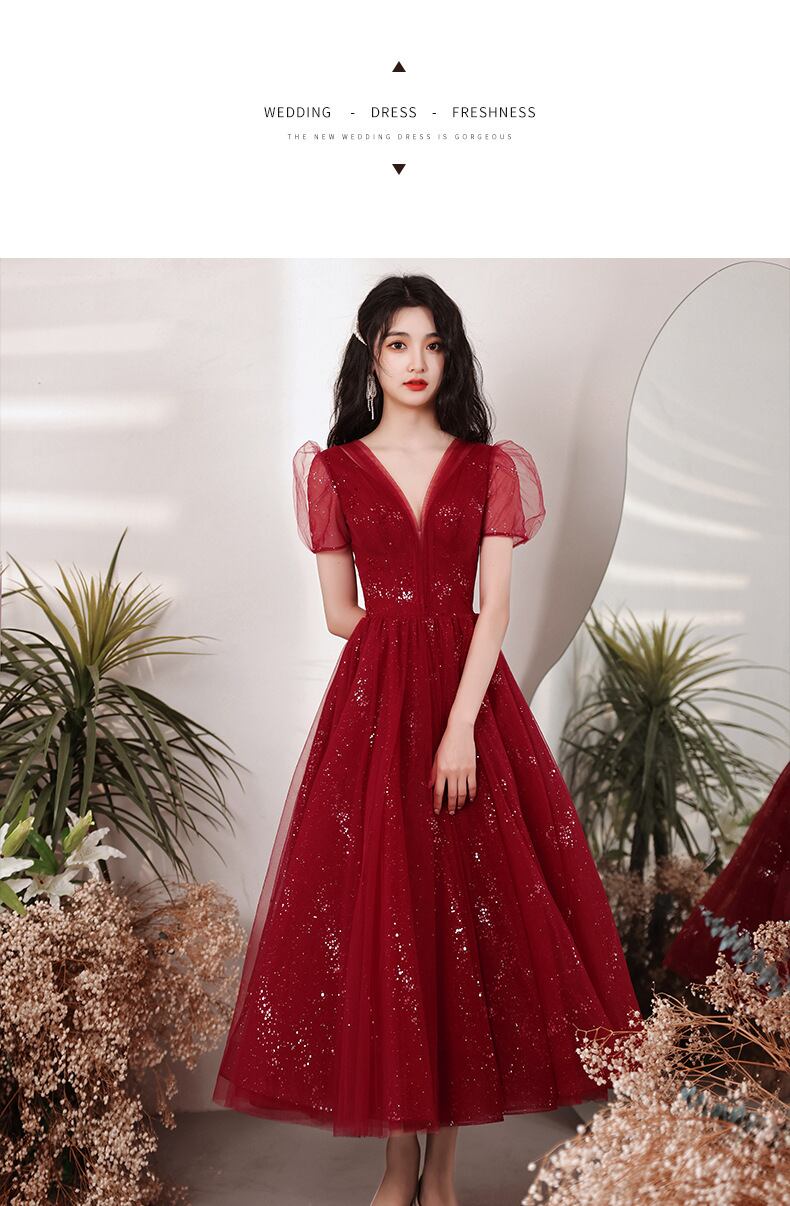 ワインレッド ミディドレス She Is シーイズ パーティードレス 通販