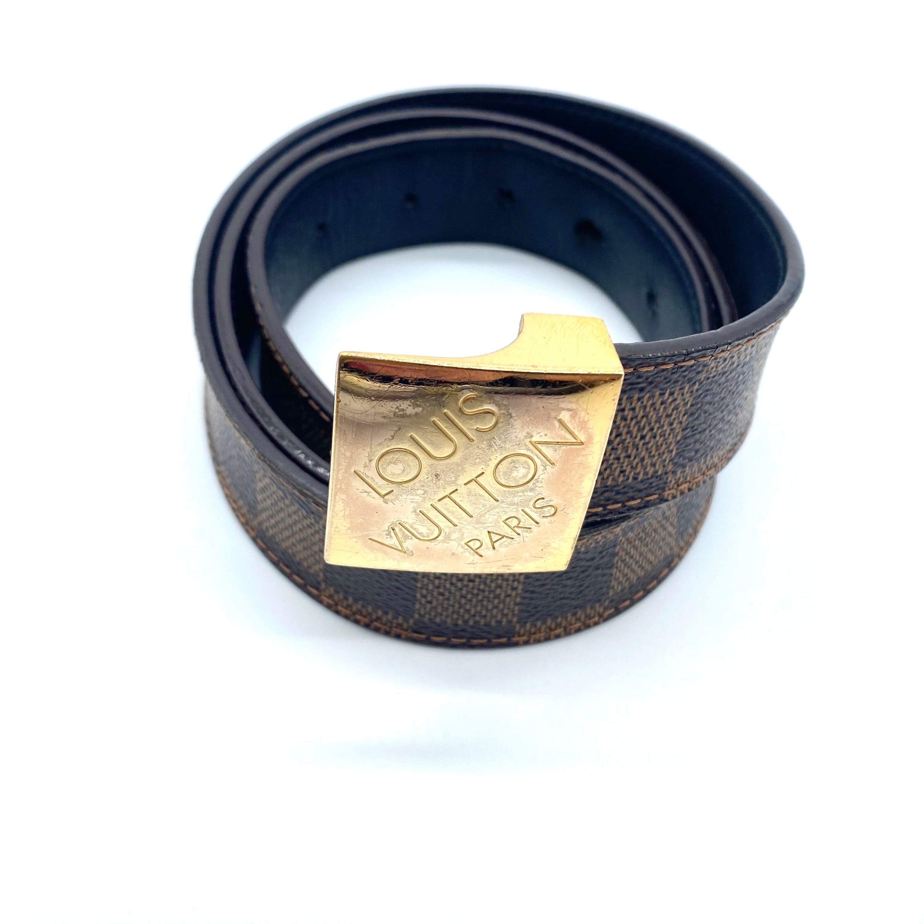 Louis Vuitton Damier Santul Carre Leather Belt Gold Buckle 85/34 