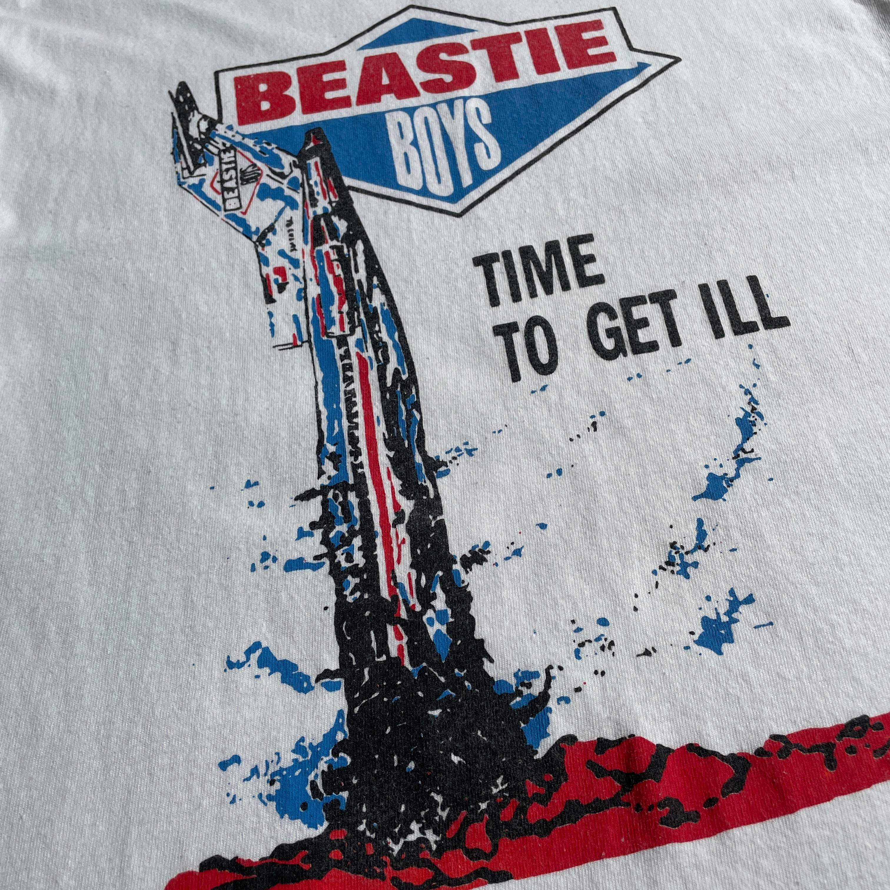 BEASTIE BOYS TIME TO GET ILL 両面プリント フォトプリント ラップTシャツ メンズM相当 古着 ビースティボーイズ  リプリント ヒップホップ バンドTシャツ ホワイト 白 【Tシャツ】 | cave 古着屋【公式】古着通販サイト