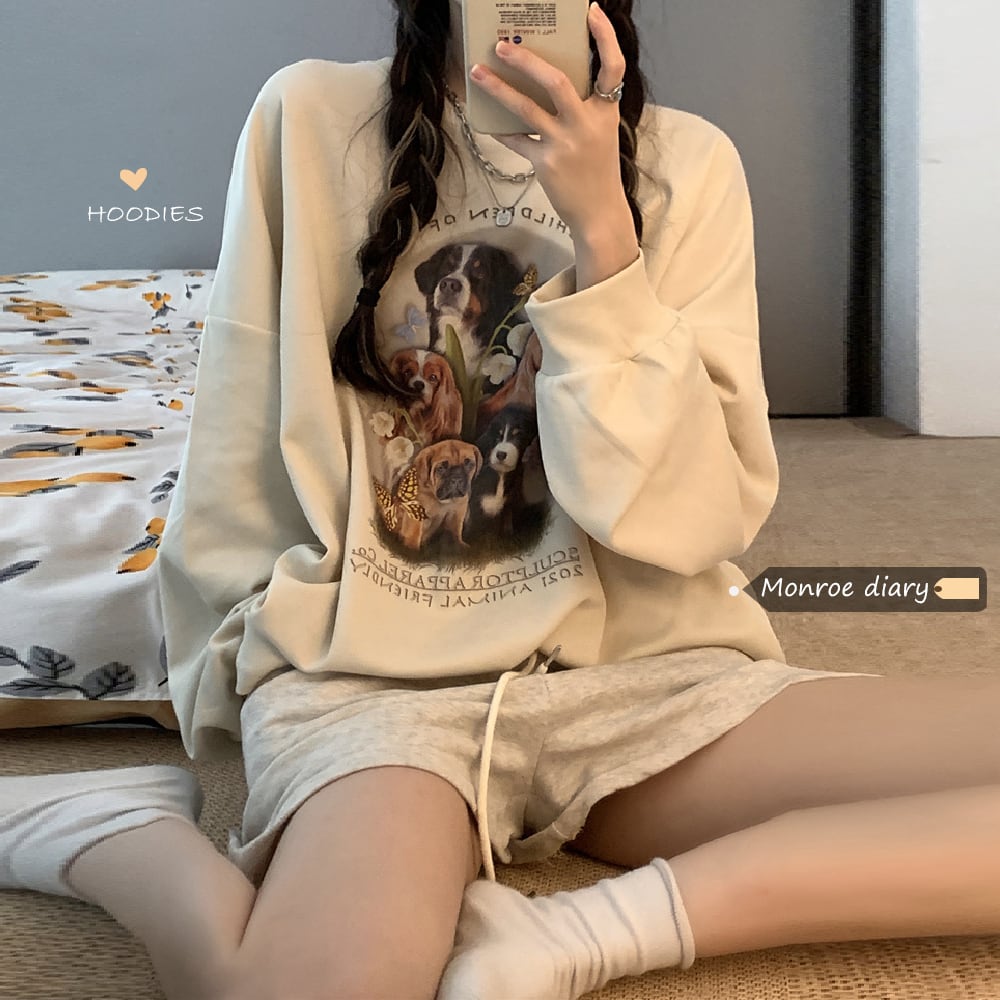 スタイルスタンダードプリントルーズ薄手セーター ジャケット スプリングオータムトップス ロング レトロ 春物 秋物 モンロー67280023455