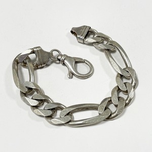 Vintage 925 Silver Super Heavy Figaro Chain Bracelet Made In Italy