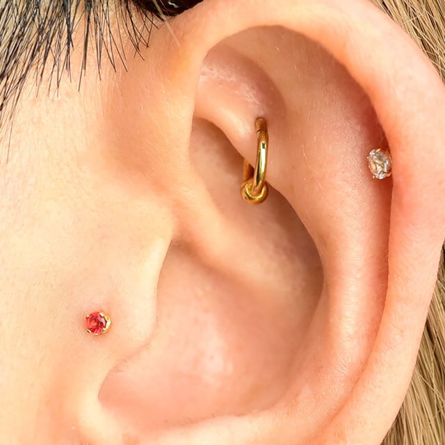 18金 ピアス プッシュピアス 20g 18g 16g 14g レッドルビー 立爪