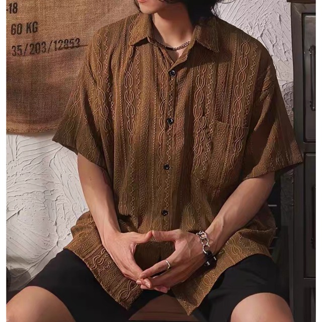 Retro solid color short-sleeved shirt(VE263)