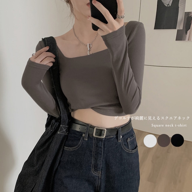 Tシャツ レディース 長袖 スクエアネック Tシャツカットソー セクシー