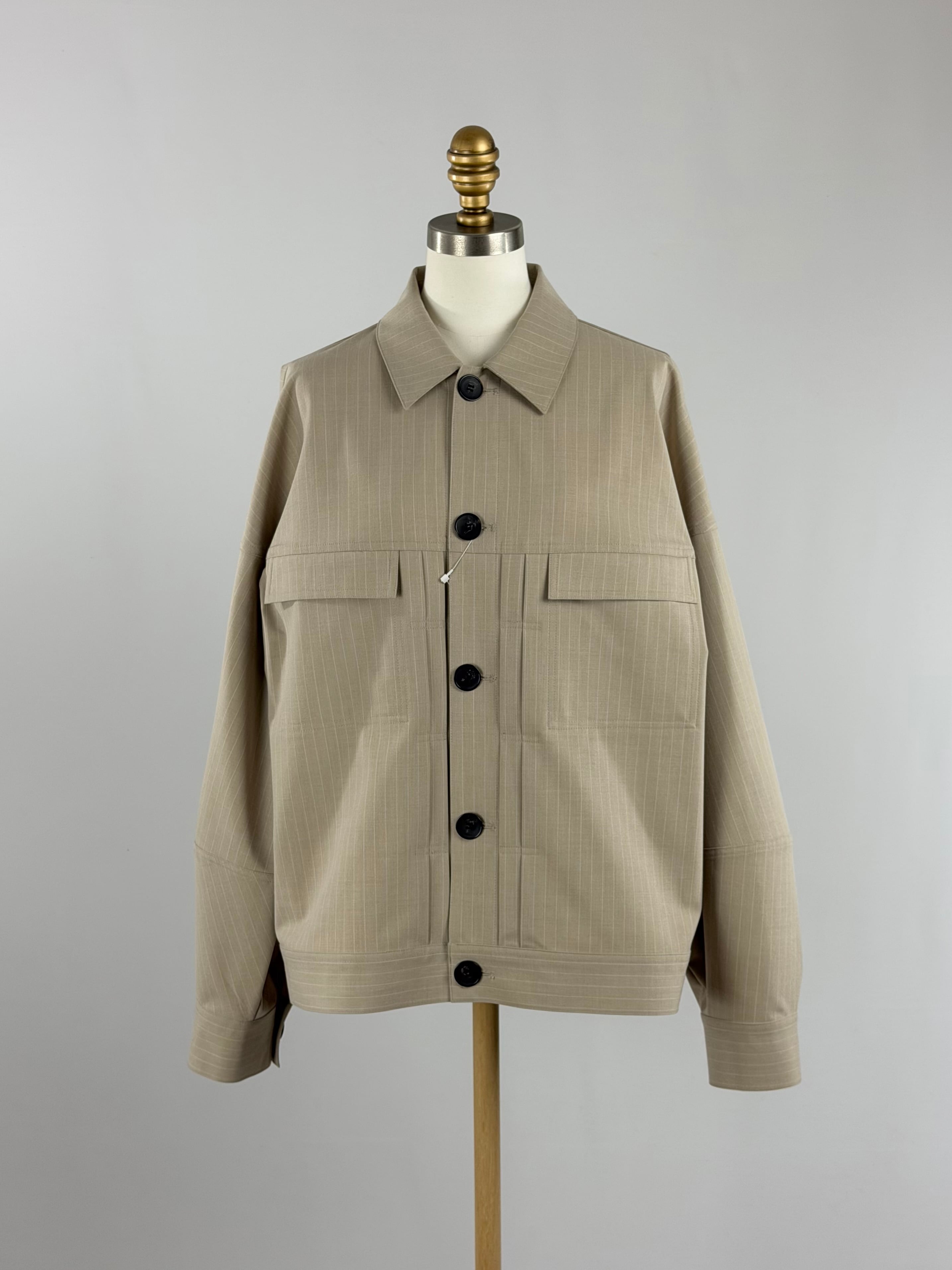 フォルムシャツジャケット|ベージュストライプ|VERSEAU