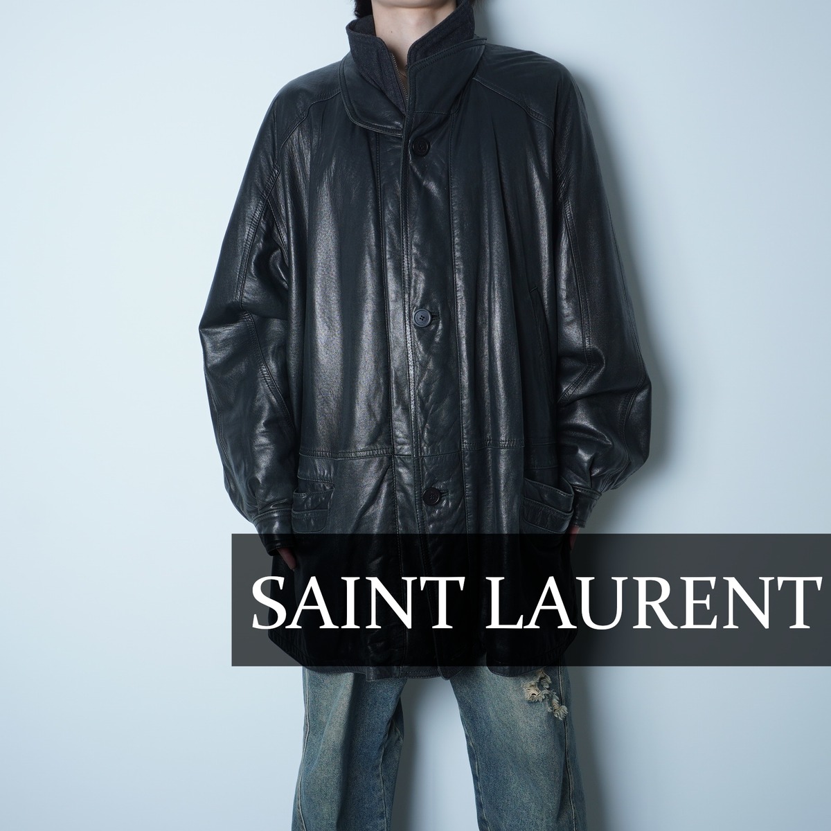80's フランス Yves Saint Laurent レザーカーコート 53a477071fe4dc874ca5e7b8494b4d