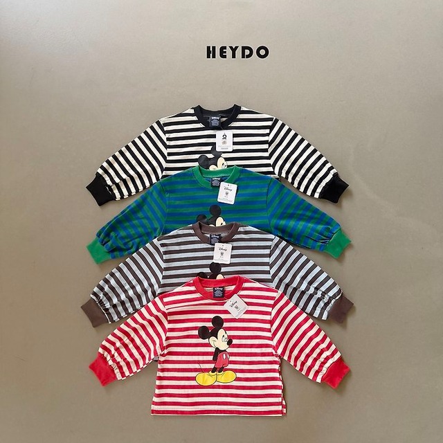 【取寄】heydo｜mickey rib stripe tee｜ミッキーリブボーダーT｜S-JL｜kids&jr｜26 autumn