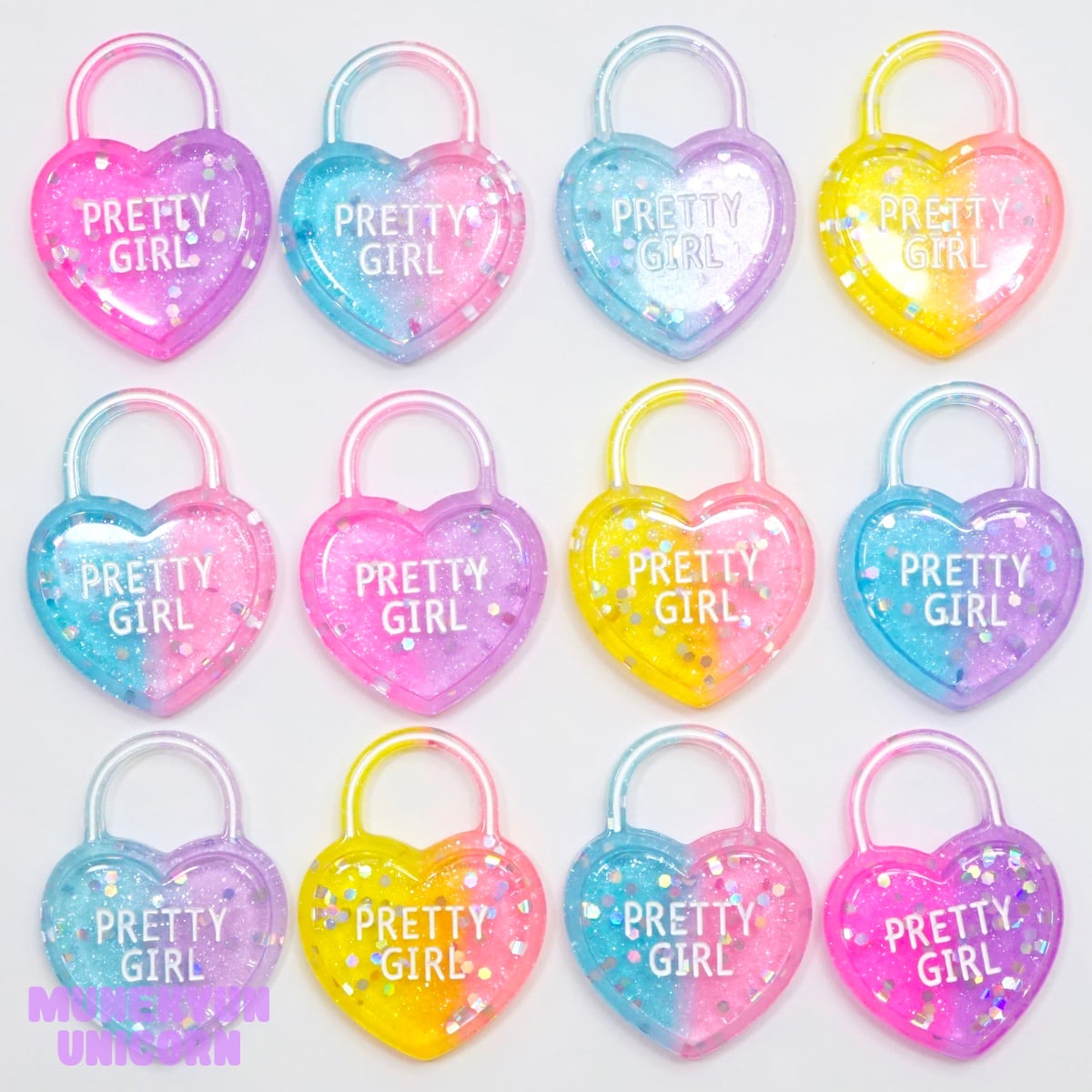 D365【1個/1pc】ラメ入り ハート 南京錠 チャーム / Glitter Heart