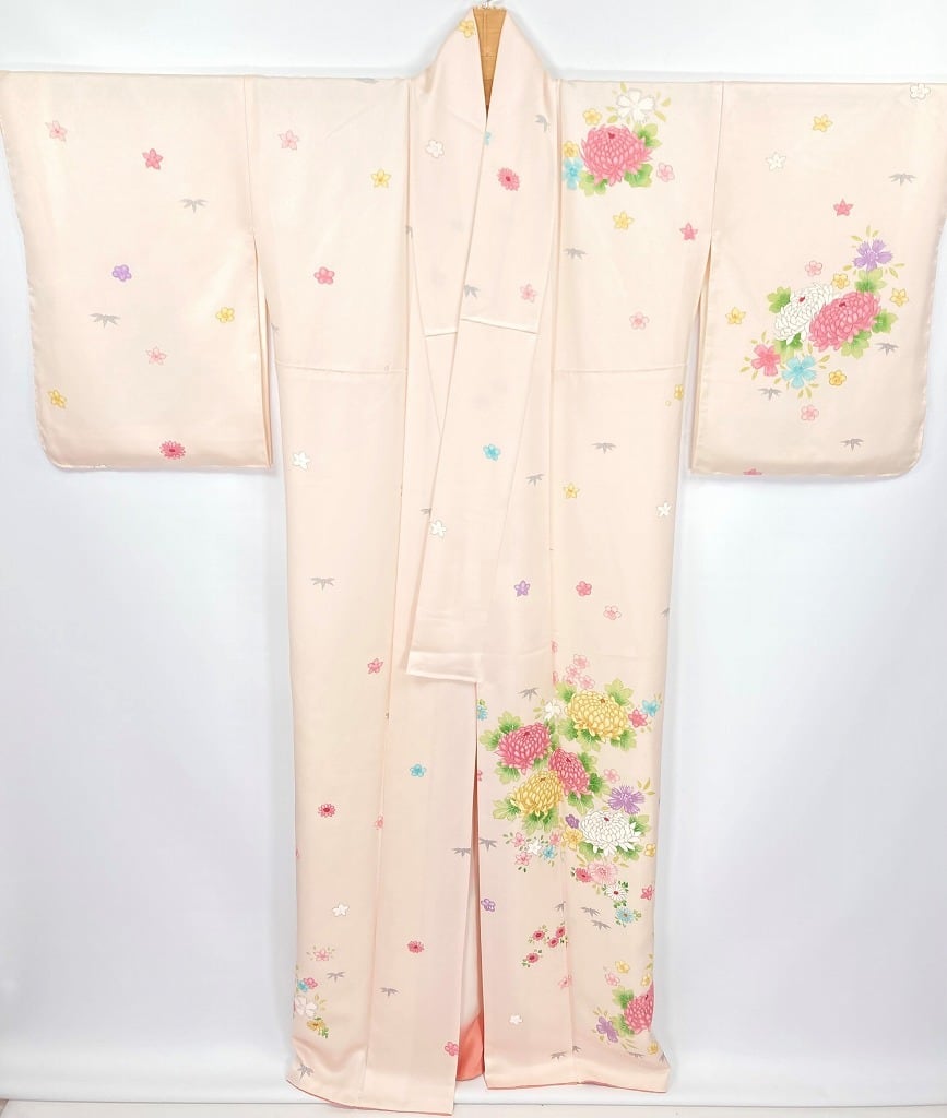 未使用 手描き友禅 訪問着 四季の花々 正絹 ピンク 桜色 可憐 1084