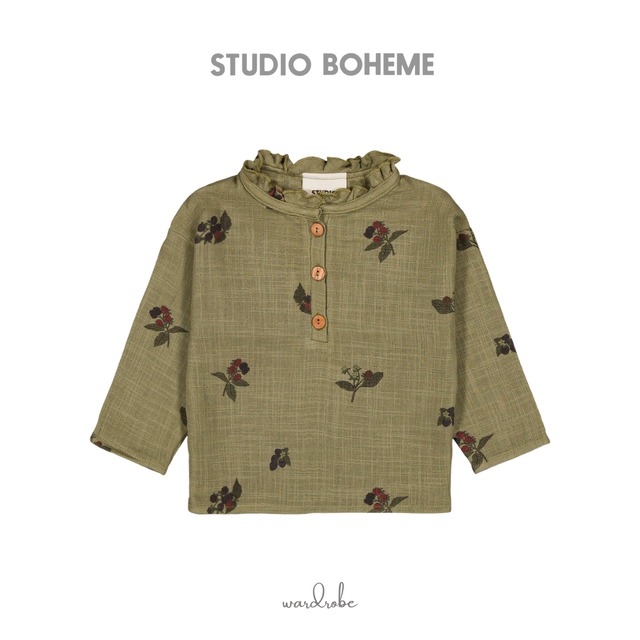 即納【STUDIO BOHEME】36m〜 OLYMPE BLOUSE /  GREEN ALOE BLACKBERRIES  / ブラウス / ボエム