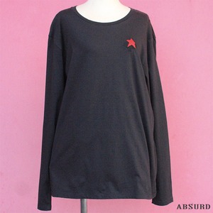 【数量限定!】 ABSURD クルーネック ロングＴシャツ  メンズ レディース サイズM 星 スペード 刺繍  シンプル ロンT  黒 BLACK アブサード  Overlap（B）