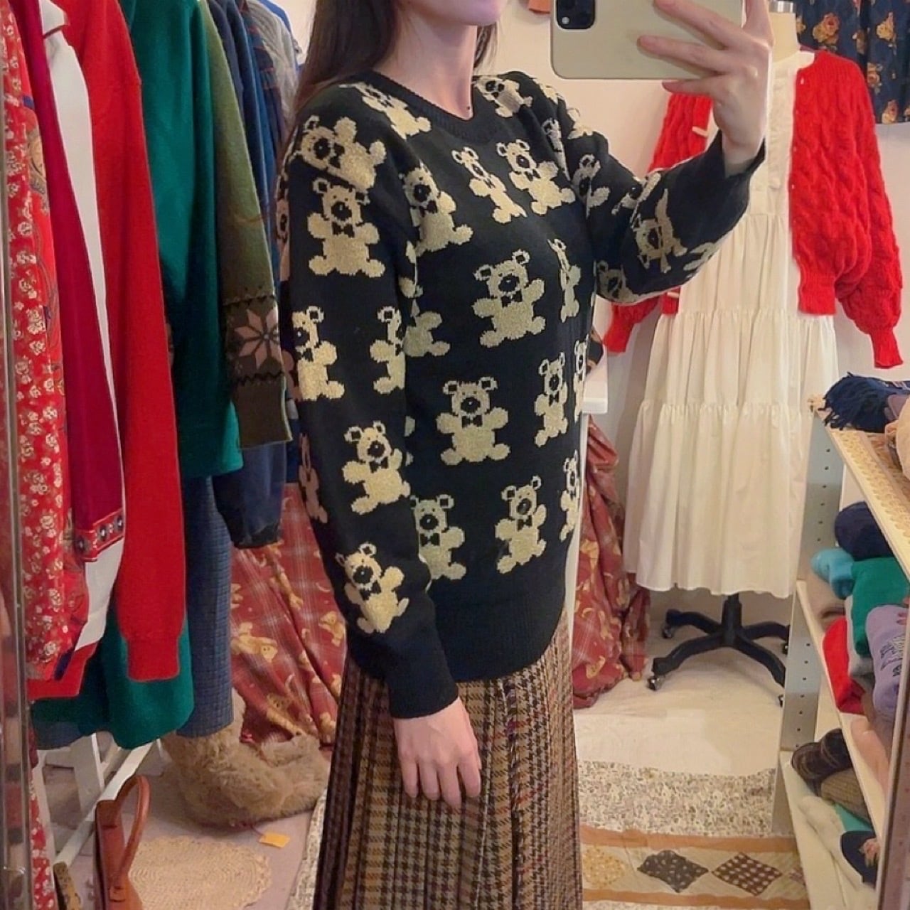 ribbon bear jacquard knit sweater