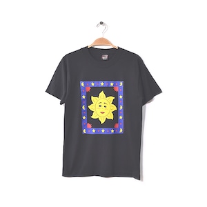 90S USA製 オールド 太陽 キャラクター プリント Tシャツ メンズS シングルステッチ ブラック 黒色 ヴィンテージ 古着 @BB0301