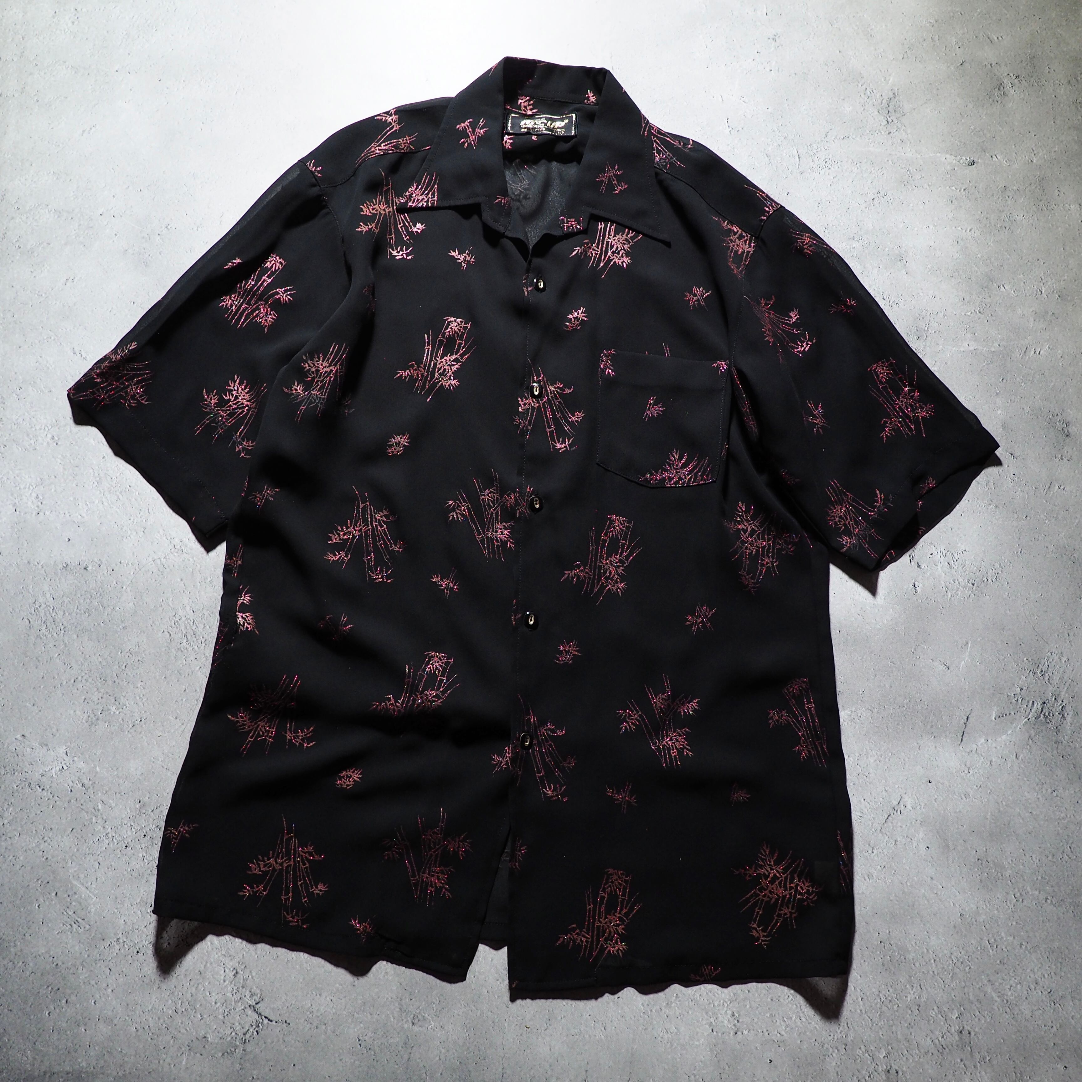 1980 - 90s Bewitching glitter print Design vintage loose open collar S/S shirt