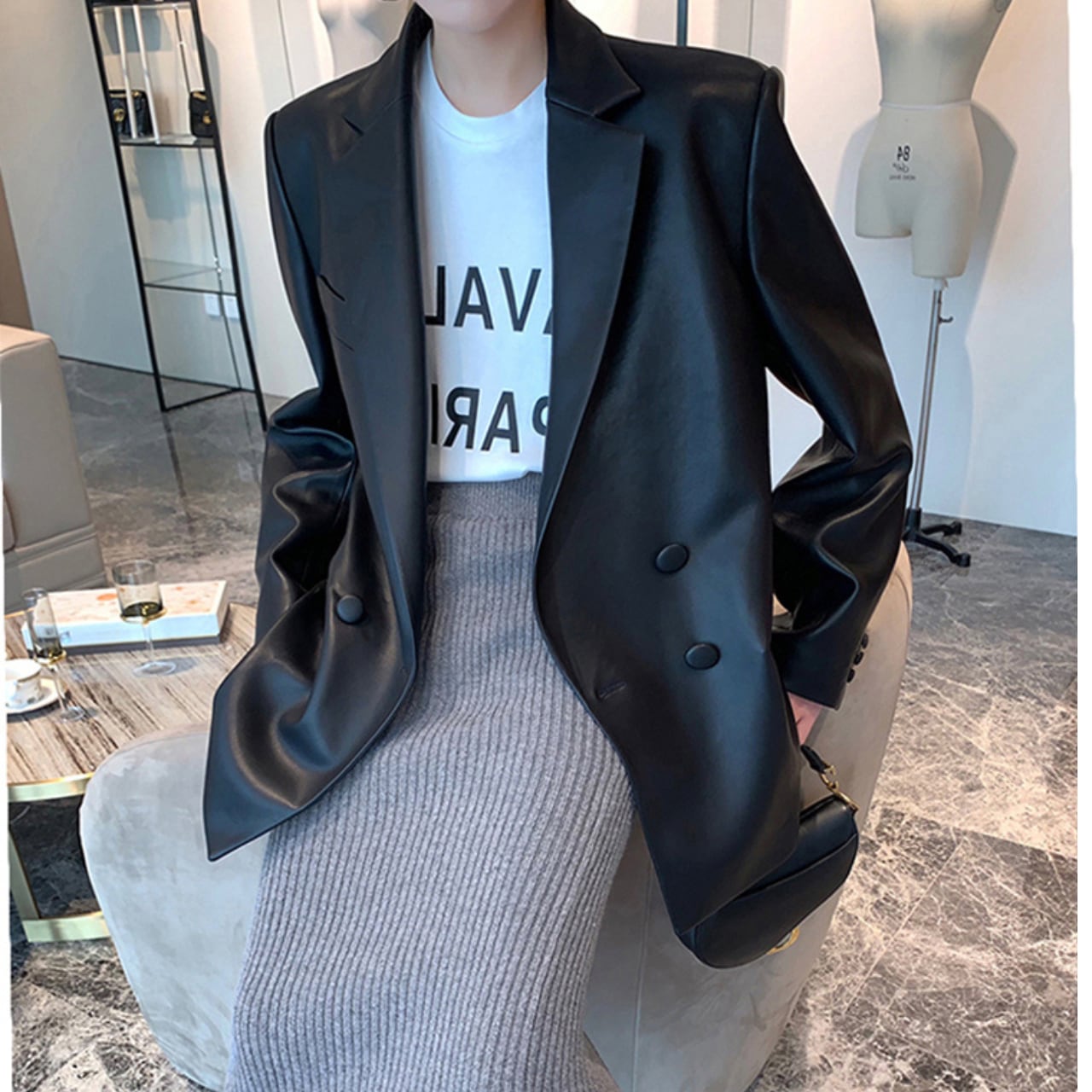 Fake Leather Double Jacket L00454