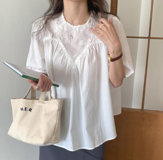 夏新作 トップス シャツ 半袖 シンプル 刺繍 大人スタイル ins