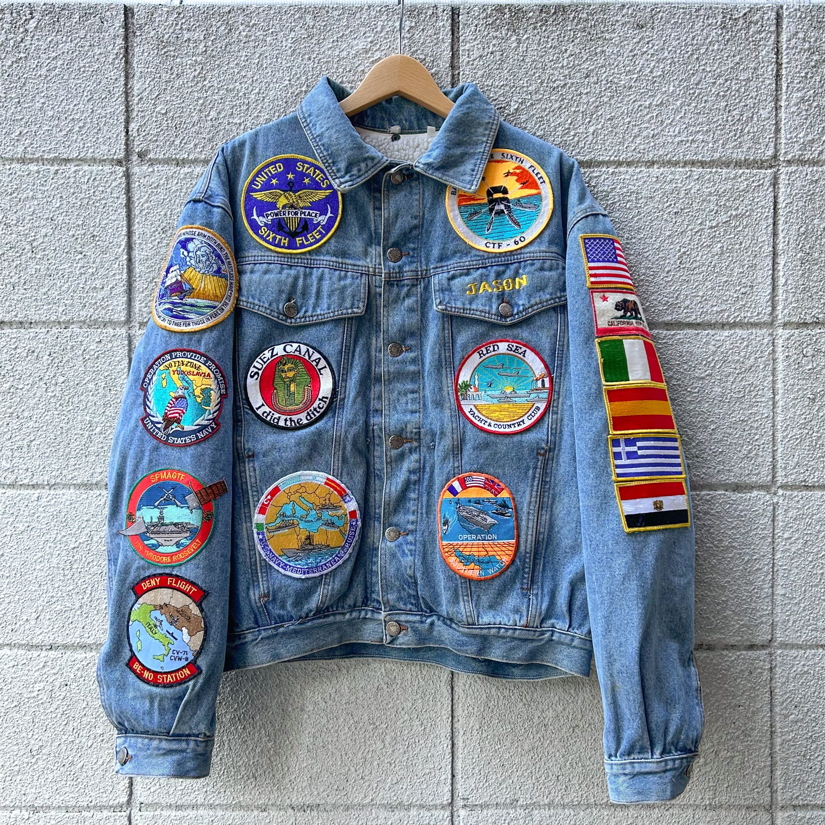 90's US Military Souvenir Denim Jacket ミッキーマウス刺繍 M / スーベニアジャケット ツアージャケット  ワッペン デニム 古着 ヴィンテージ