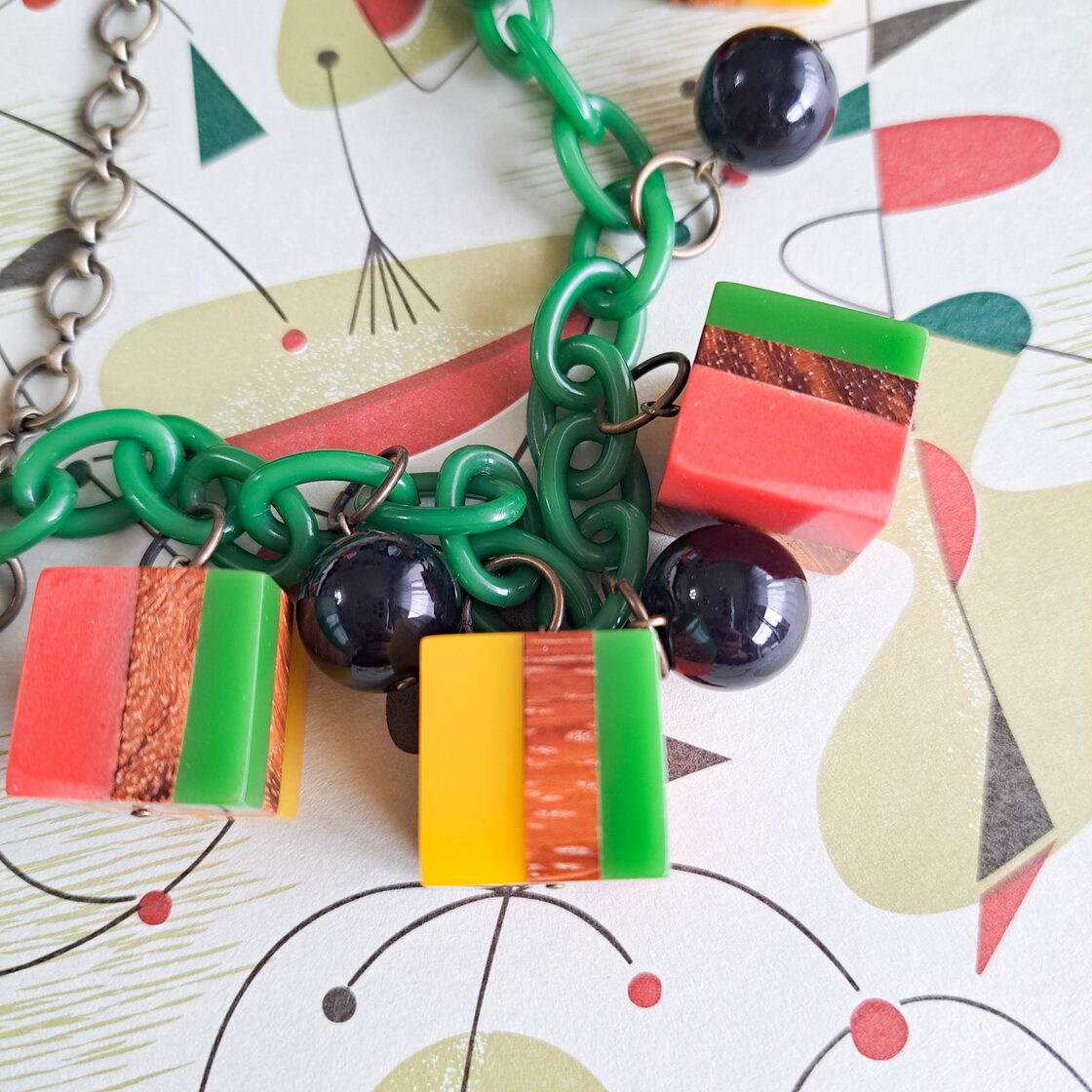 ◇Bakelite style colorful cube necklace◇ネックレス/Rockabilly 