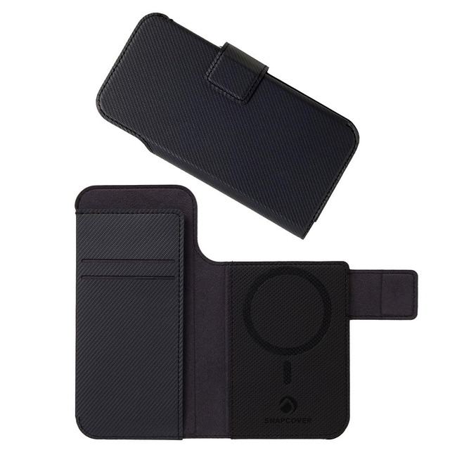 Deff ディーフ SNAPCOVER2 手帳型スマホカバー MagSafe対応 Pixelsnap対応 マグネット着脱式 カード収納 2WAYスタンド機能 iPhone用 Google Pixel用 Lサイズ カーボン