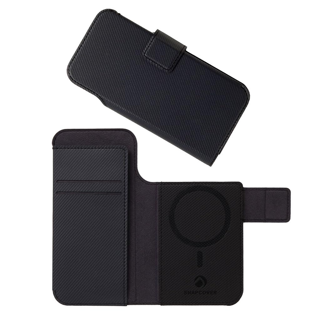 Deff ディーフ SNAPCOVER2 手帳型スマホカバー MagSafe対応 Pixelsnap対応 マグネット着脱式 カード収納 2WAYスタンド機能 iPhone用 Google Pixel用 Lサイズ カーボン