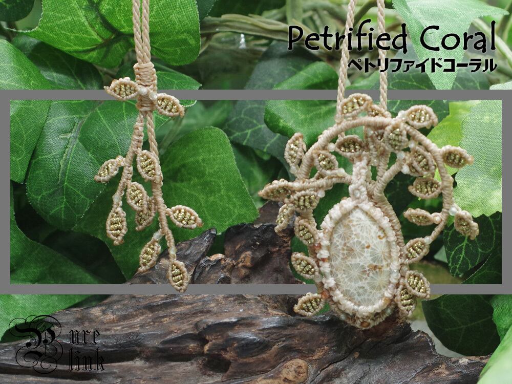 古生物の力を秘めた化石珊瑚『ペトリファイドコーラル』マクラメ編みネックレス