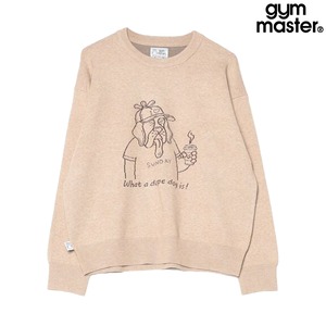 gym master ジムマスター ジャガードニット What a dope dog is! クルーネック メンズ レディース ゆったり デザインニット LOVE＆PEACE G821766 ベージュ