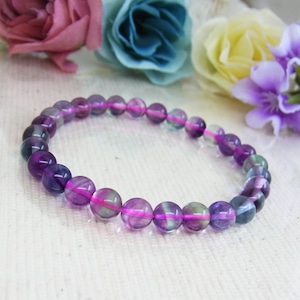 【三点限り】高品質 フローライト 透明感 神秘的 バイカラー 6mm 天然石ブレスレット 素敵な未来へ 新生活 ｗ11