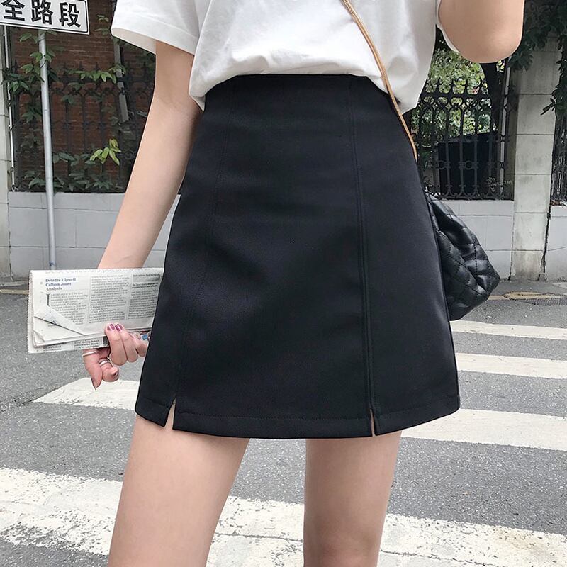 スカート オータムウィンターブラックAラインハイウェストウェストショート 秋物 冬物 試着室53965483713