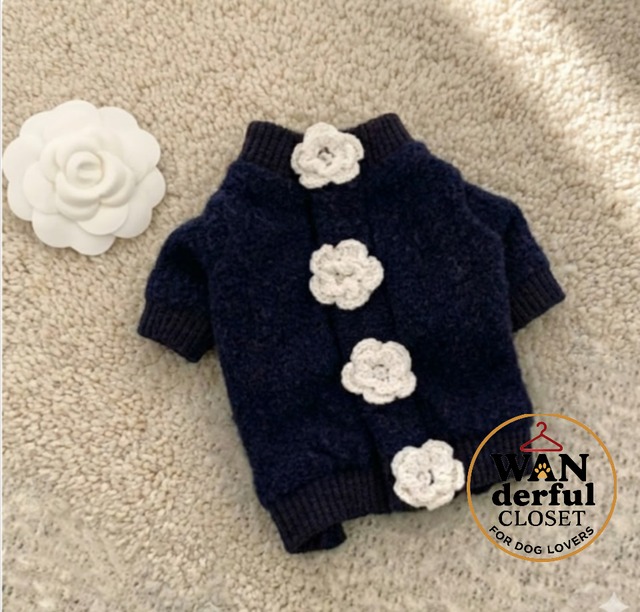 【犬服】カメリアボタン半袖セーター｜小型犬・中型犬用 クラシカル可愛い 1192