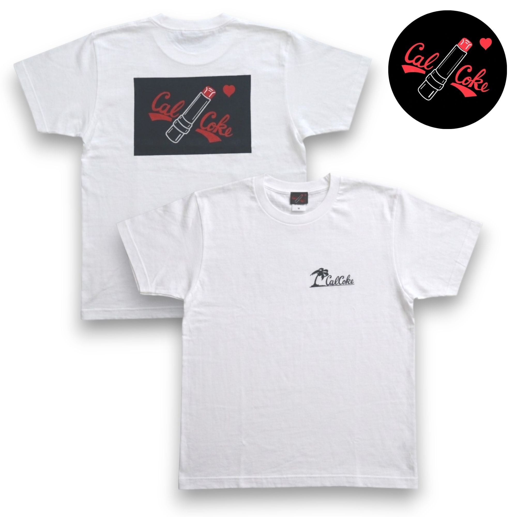 リップバックプリントTシャツ ホワイト CAL-COKE ロカビリー