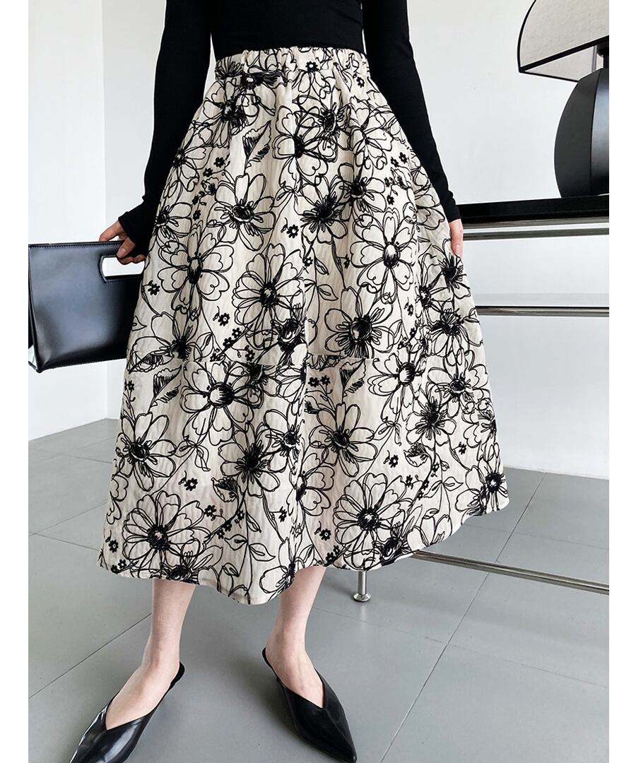 フローラル刺しゅうAラインフレアスカート【s-60308】