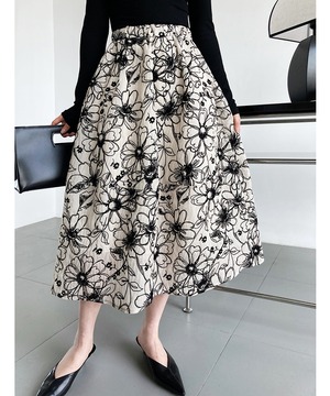 フローラル刺しゅうAラインフレアスカート【s-60308】