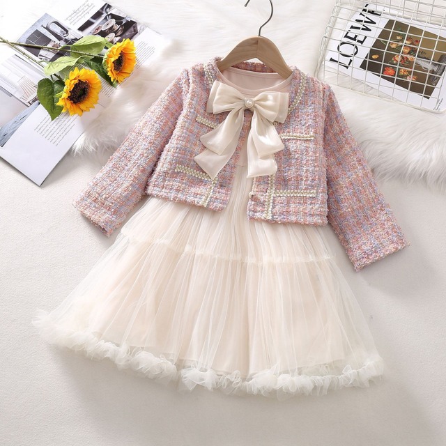 ツイードジャケット×チュールワンピース セット