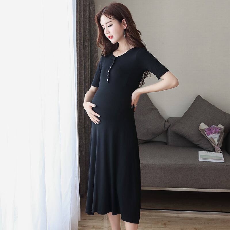 【新作】【送料無料】 マタニティドレス2019夏の新しいファッションマタニティドレス、ストレッチスリムマタニティロングドレス、オープンボタン授乳-アリババ サマー 夏物 expec235668108693