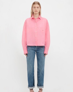 【Victoria Beckham】Tuck Detail Cropped Men's Shirt In Flamingo Pink