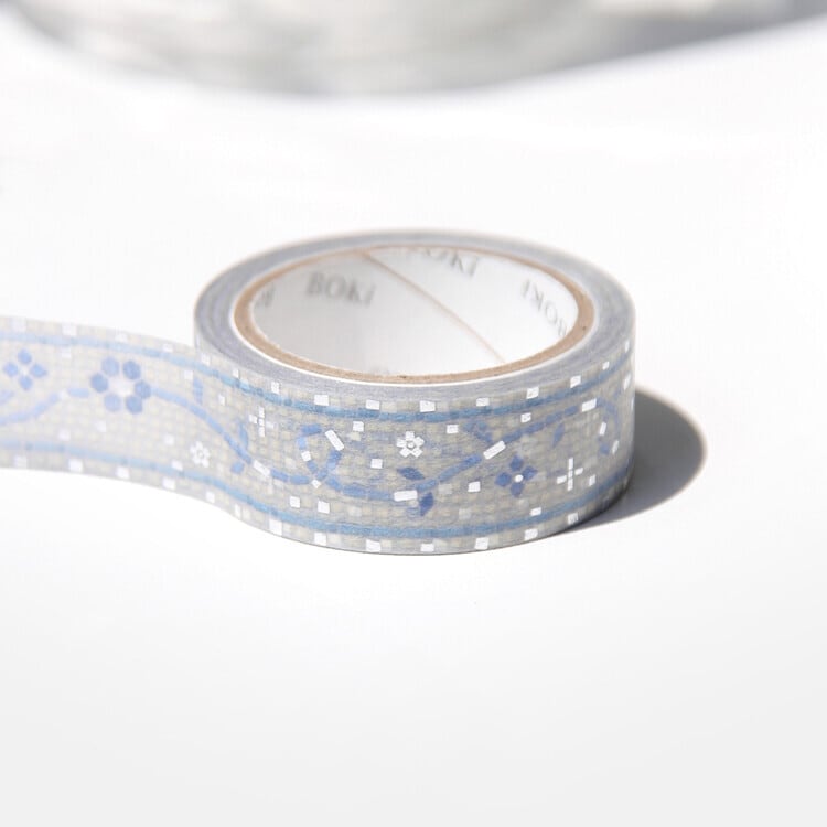 BOKI】マスキングテープ Moroccan Tiles Silver Foil Masking Tape