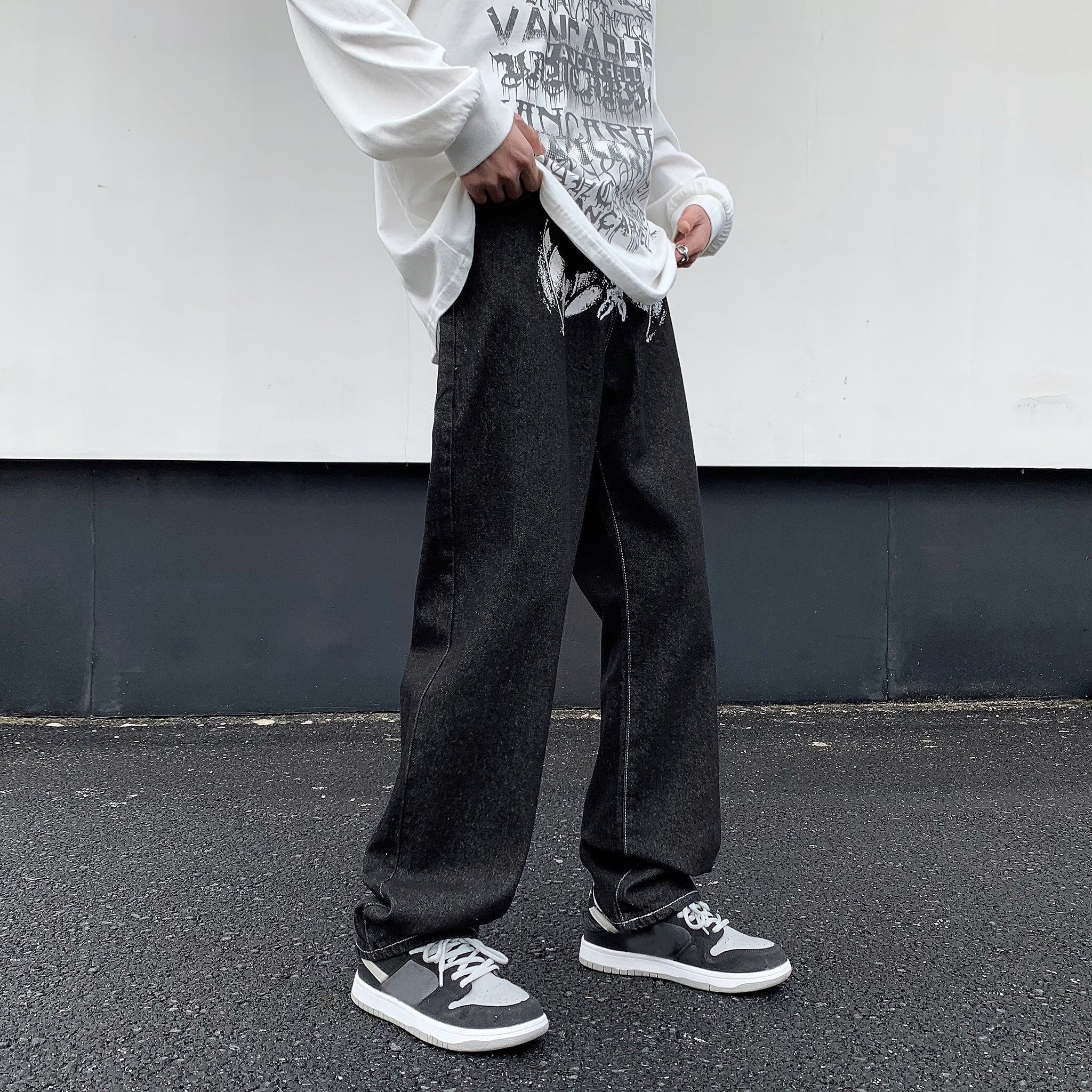 韓立臣シリーズ デニムパンツ ボトムス メンズ ファッション かっこいい カジュアル ブラック 黒い Elegant