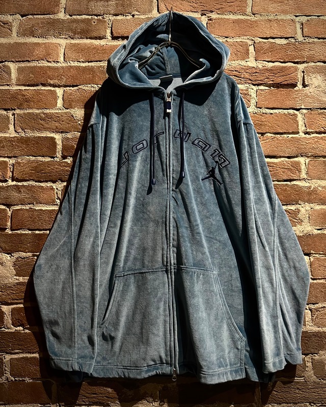 【Caka act3】“Jordan” Logo Embroidery Vintage Loose Velour Zip Up Hoodie