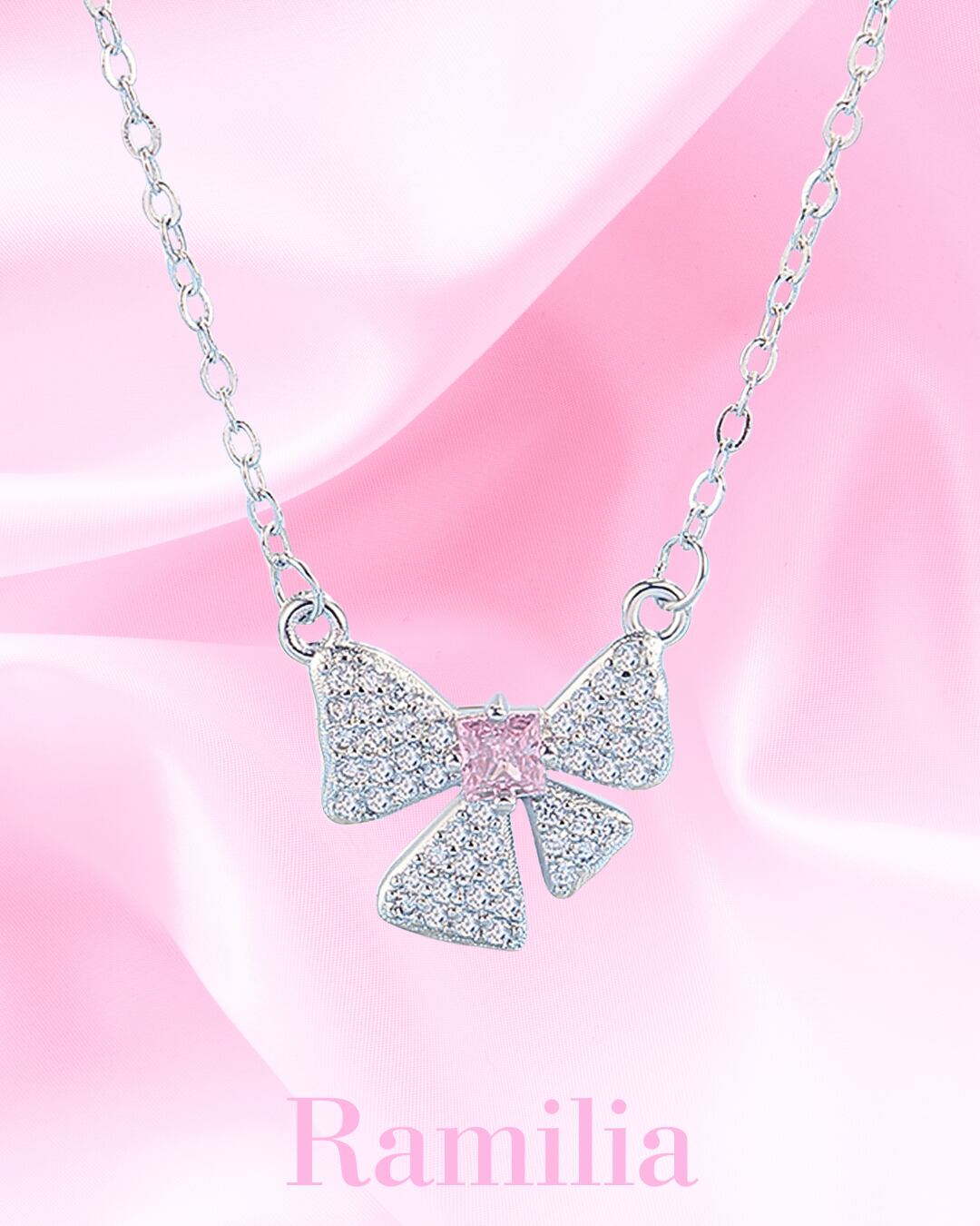 リボンピンクストーンネックレス R2406164