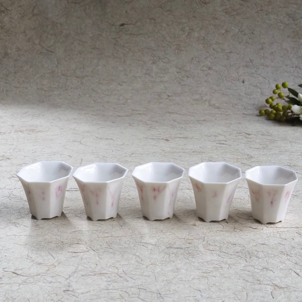 色原 昌希/菱八角茶杯 桃花釉