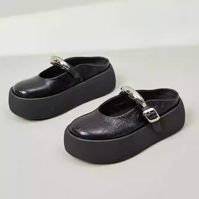 Genuine leather closed-toe half mules (ME362)