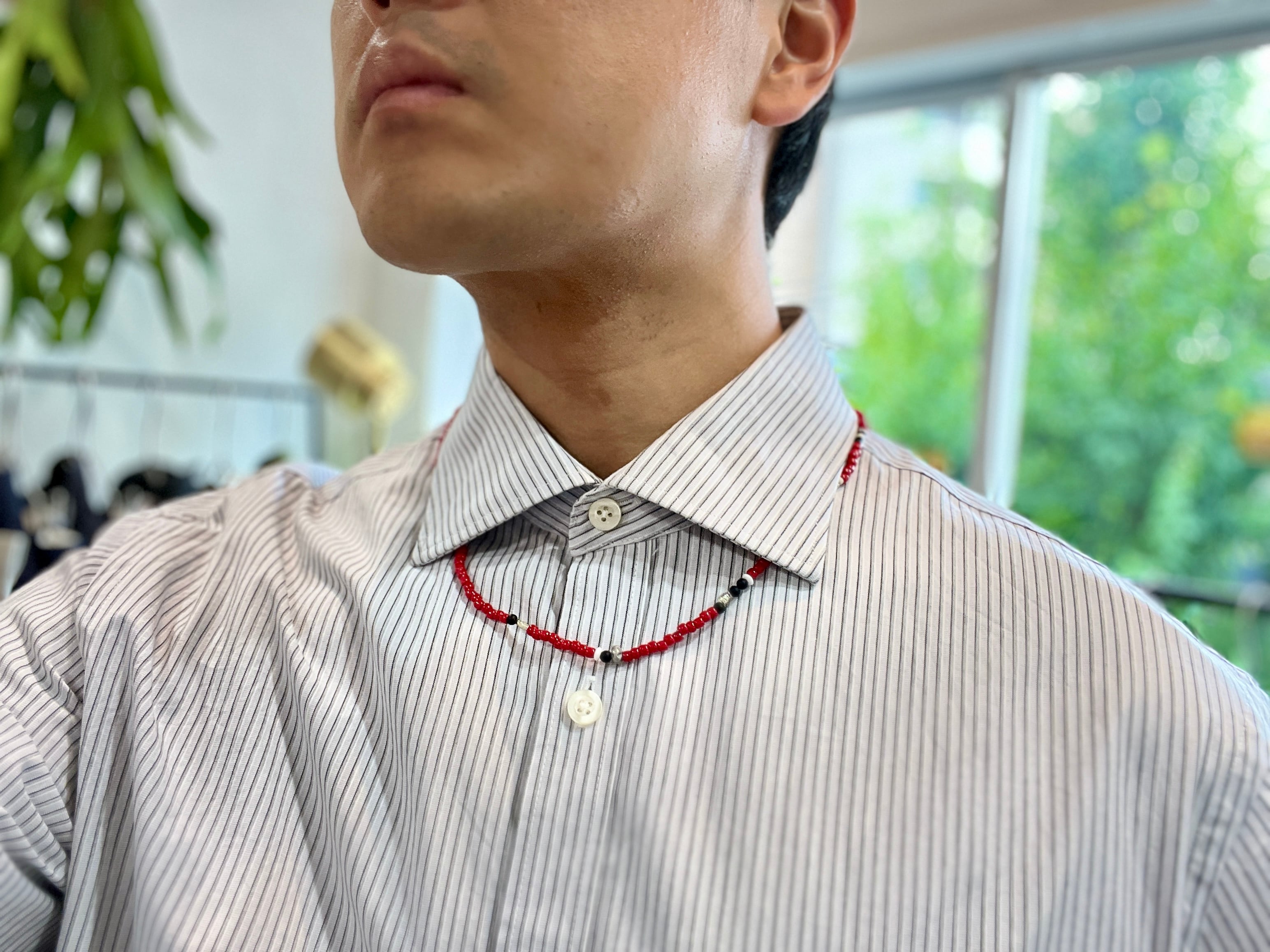 F オリジナル ハンドメイド ヴィンテージビーズ ネックレス|レッド系|フリーサイズ|デッドストック ヴィンテージビーズ 新品未使用