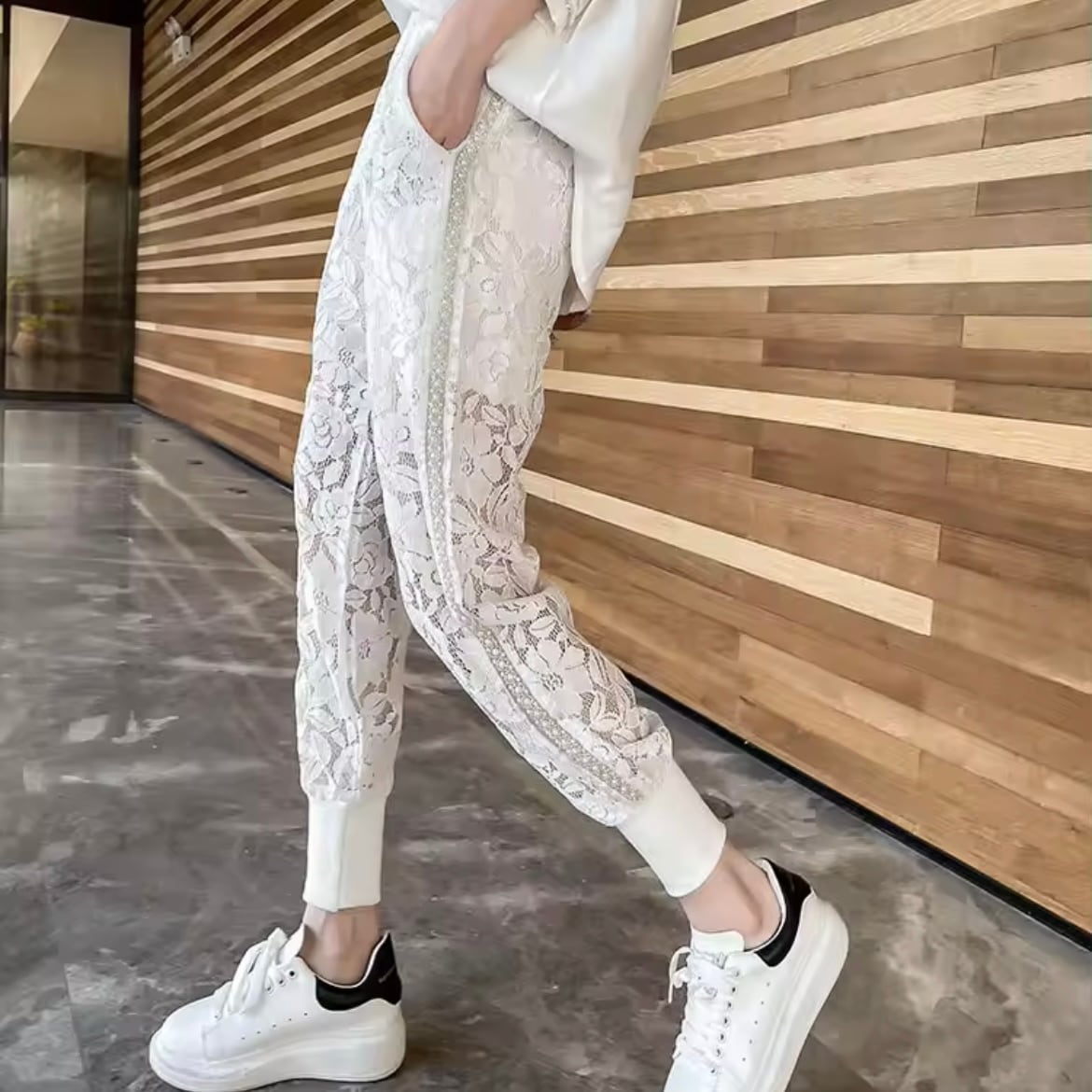 lace lady work pants