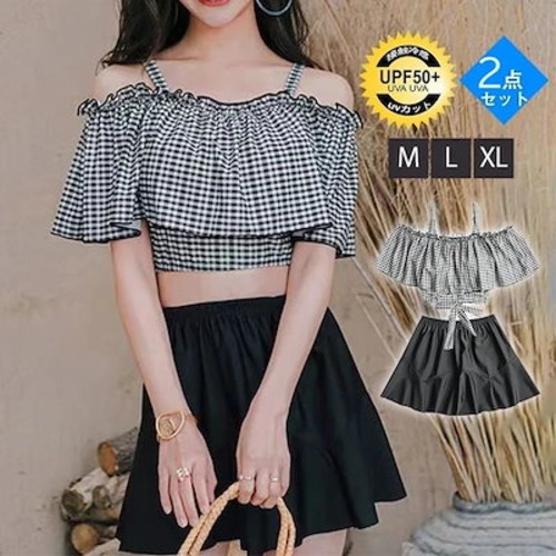 【急速出荷】水着 レディース 2点セット セパレート 体型カバー パッド付き 中学生 高校生 UVカット 海水浴 潜水 海ビーチ 韓国風 可愛い 温泉30%までに制限