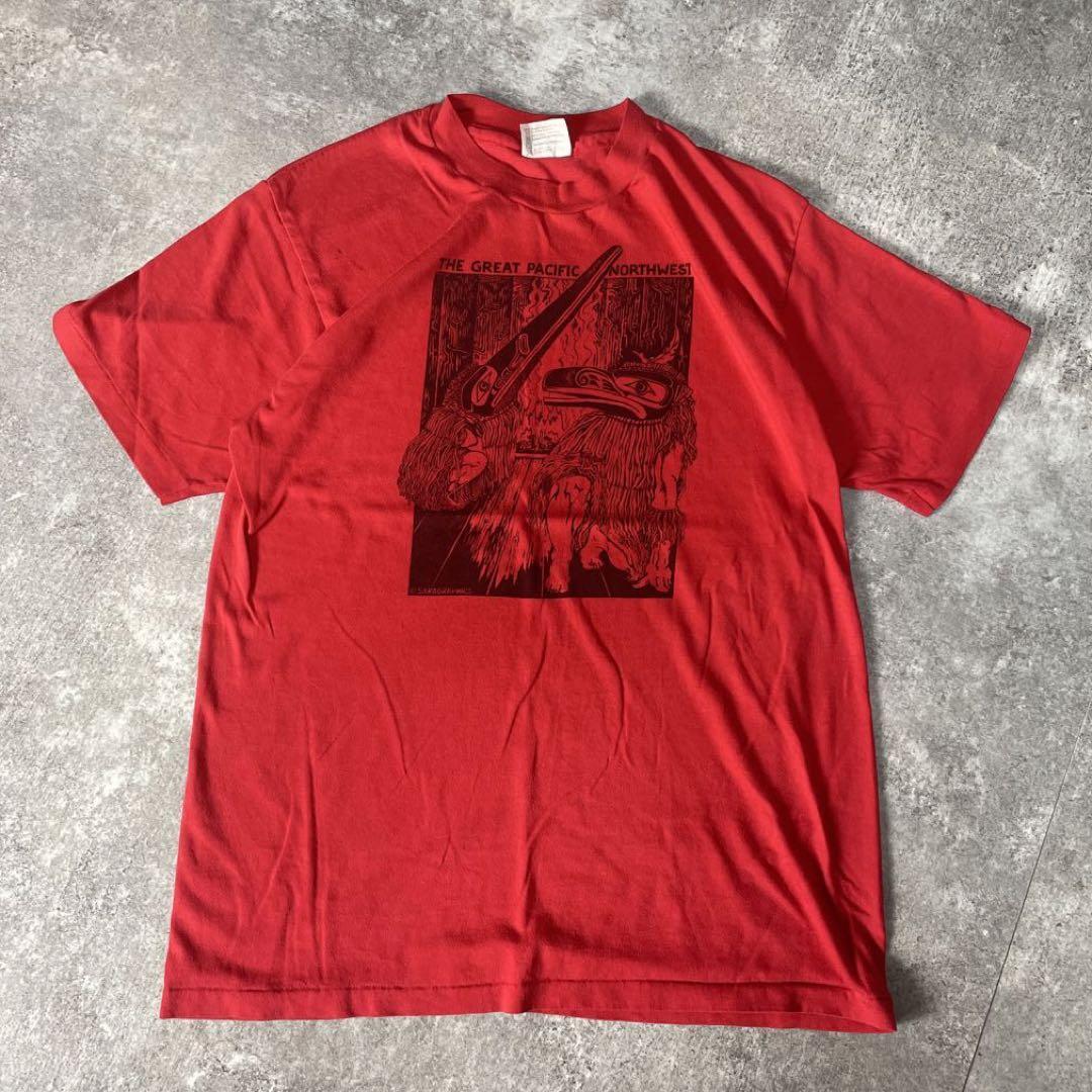 90s Pacific Northwest 民族 ヴィンテージ tシャツ 赤