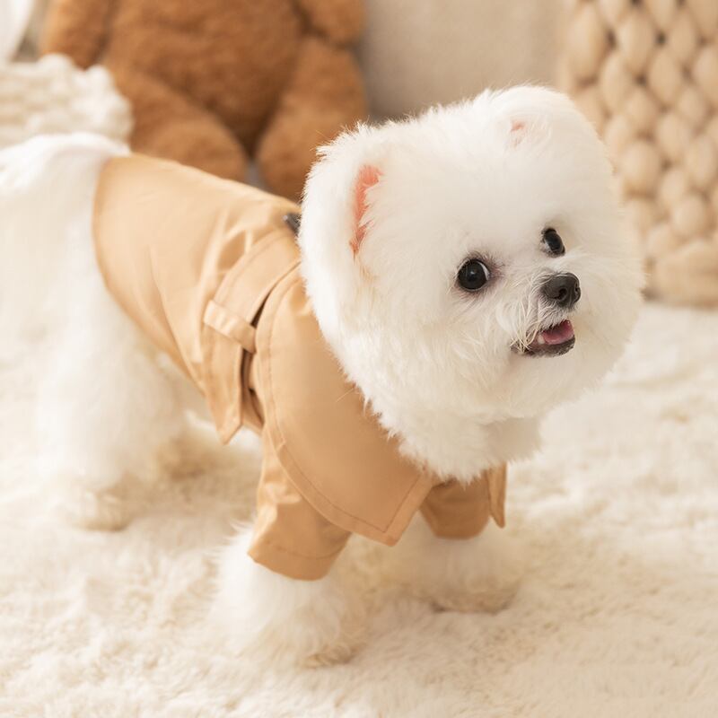 PET】秋冬韓国風かっこいいスタイルベルトあり2脚タイプフード付き