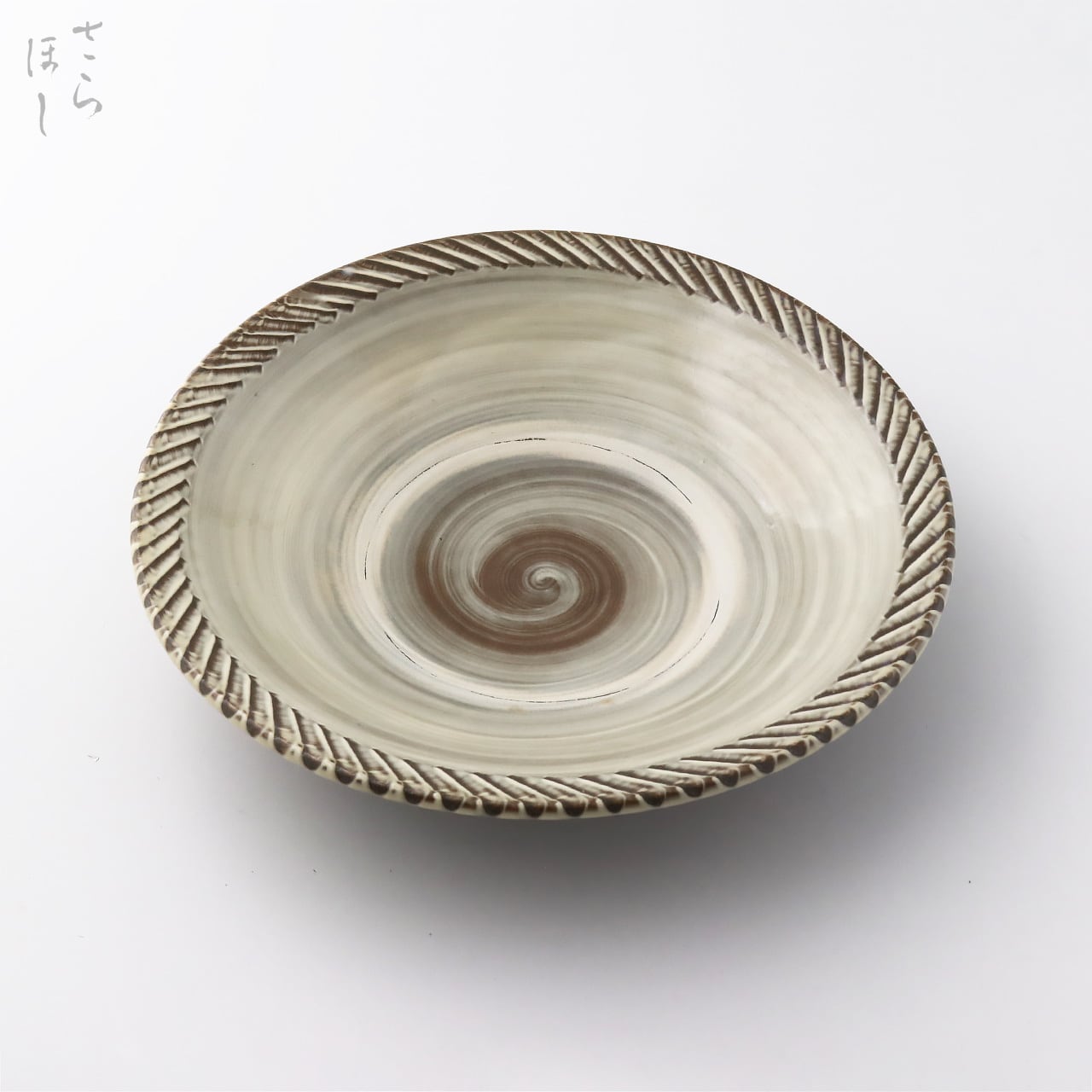 小鹿田焼 小袋窯 5寸角皿 (楕円) 飛びかんな 白 直径約15.5cm 陶器 和