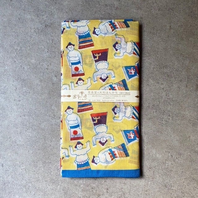 夜長堂 レトロ柄ハンカチ (お相撲さん) | 瀬尾商店