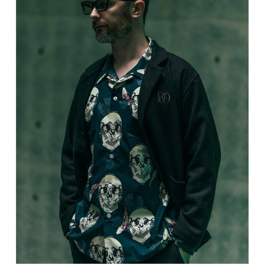 DRESS HIPPY FACE TWO SKULL 長袖シャツ 総柄シャツ スカル 和柄